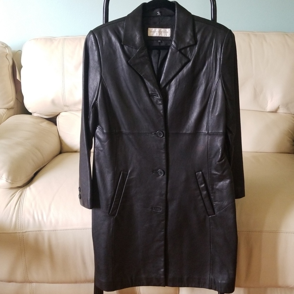 Jones New York Black Leather Trench Coat